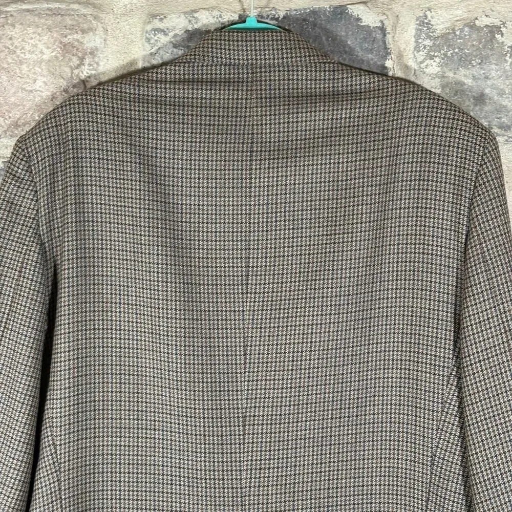 Oscar De La Renta Menswear‎ Blazer 2 Button 42L Tan Wool Houndstooth Office Work